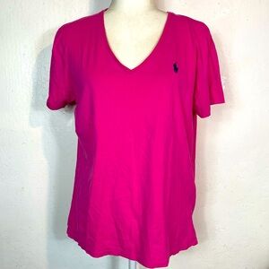 Ralph Lauren Sport Women's Size XL V Neck T Shirt Short Sleeve Pink Pima Cotton